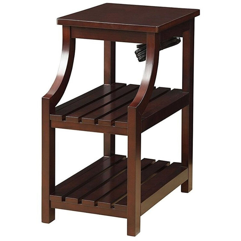 Modern Wooden Storage End Table with Built-In USB Charging Ports