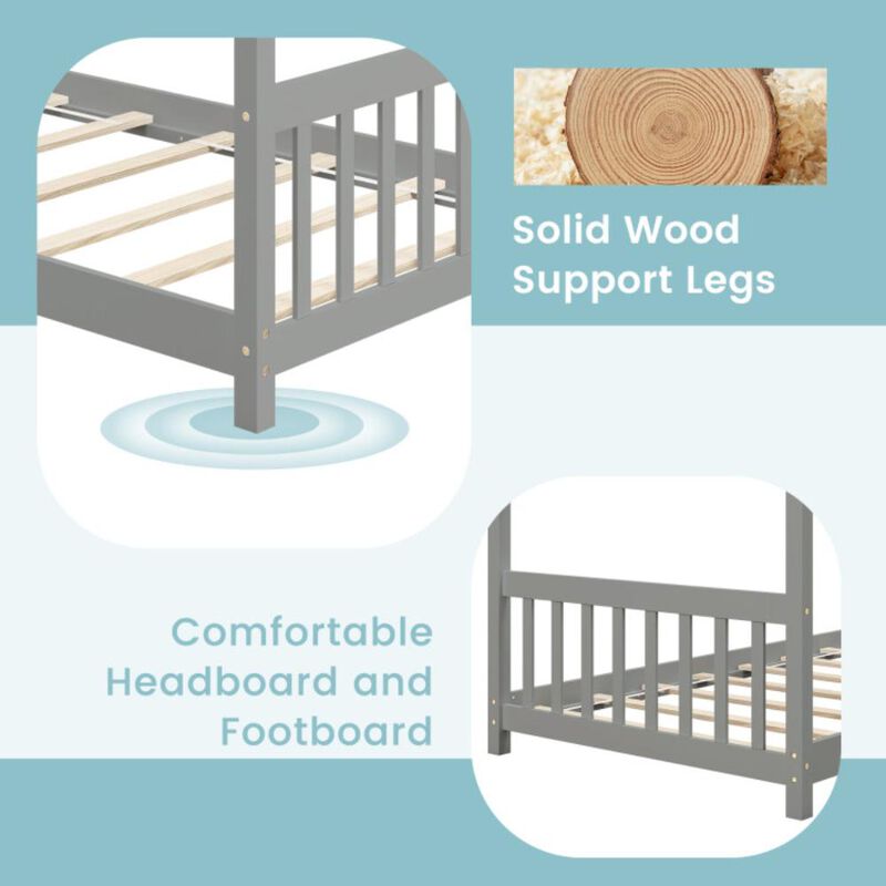 Hivvago Twin Size Wooden House Bed with Roof