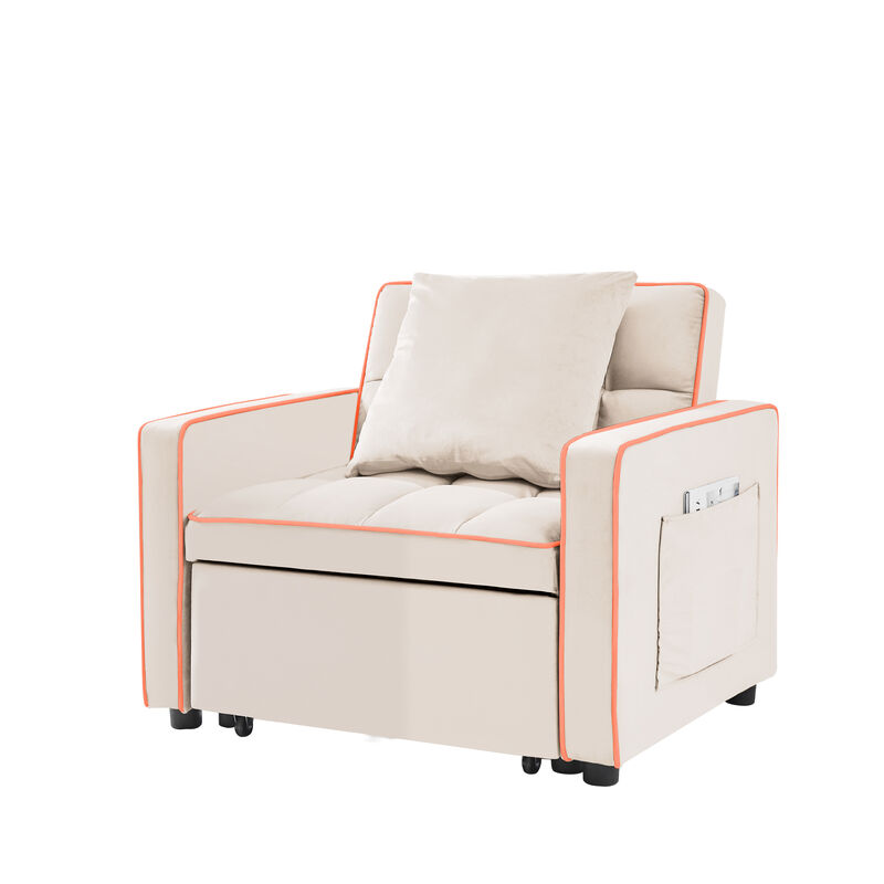 TATEUS Modern Black Three-in-One Sofa Bed Chair with Adjustable Recliner