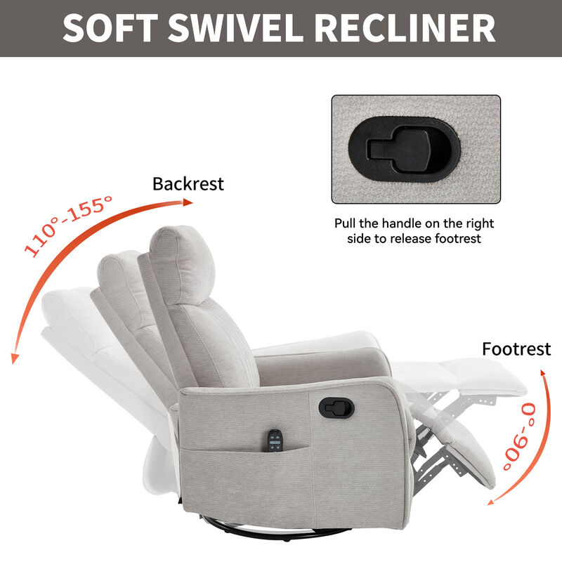 Heat Massage Manual Recliner Chair with Rocker and Swivel in Fabric for Living Room image number 7