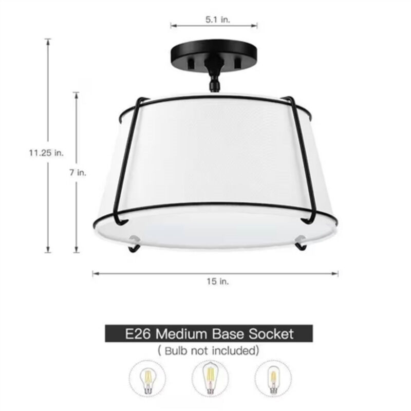 2-Light Round Drum Ceiling Light with Metal - Semi-Flush Mount