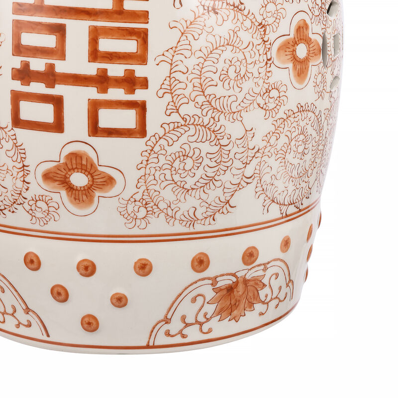 Double Happiness Chinoiserie Ceramic Drum Garden Stool