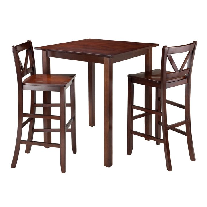 Winsome Parkland 3-Pc High Table with 2 Bar V-Back Stools