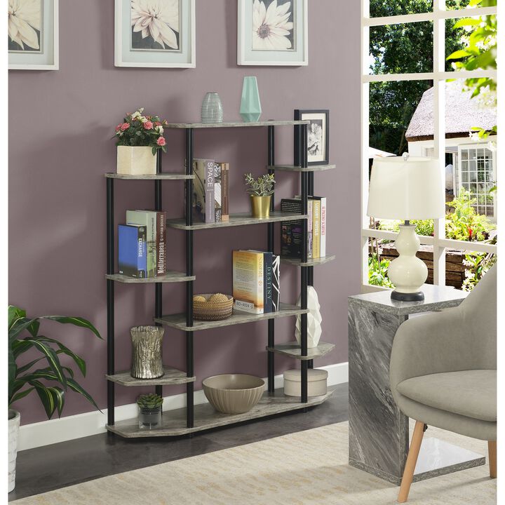 Convenience Concepts Designs2Go No Tools Book Shelf - Contemporary Storage Shelves for Display, 10 Spacious Shelves for Living Room, Office, Faux Birch/Black Poles