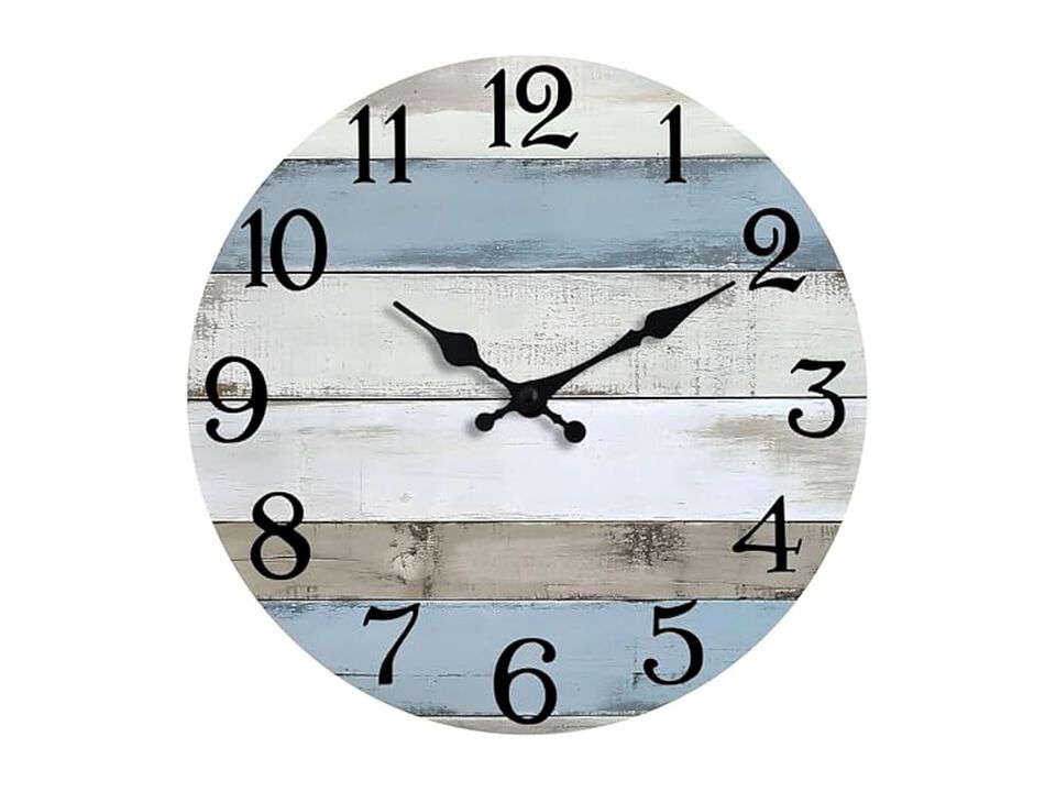 Wooden Coastal Country Rustic Wall Clock 8 Inch Silent Non Ticking Wood