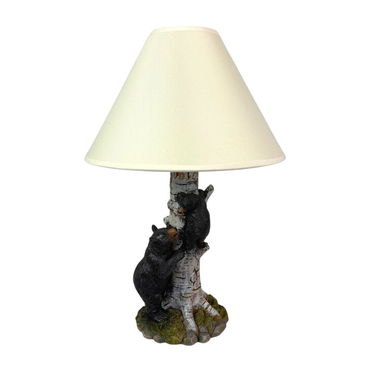 Black Bear and Cub Birch Tree Table Lamp With Shade