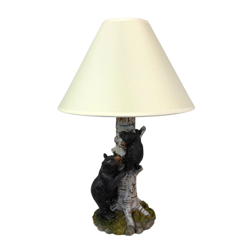 Black Bear and Cub Birch Tree Table Lamp With Shade image number 0