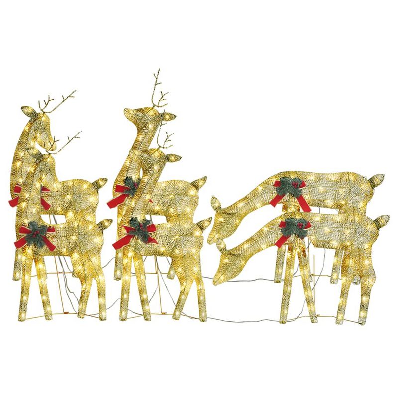 Outdoor 6 Reindeer Christmas Decoration, Red Bow, 180 Gold LEDs, Steel - Benzara image number 1