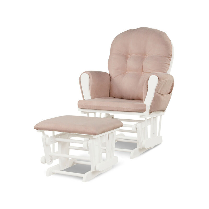 Wood Glider and Ottoman Set with Padded Armrests and Detachable Cushion