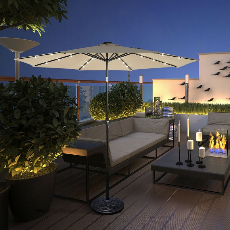 Solar Light Patio Umbrella &ndash; Outdoor Sun Shade with LED Illumination