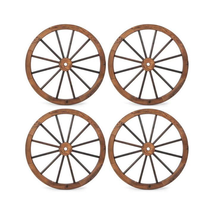 Hivvago Set of 4 Decorative Wooden Wagon Wheels 30 Inch Vintage Wagon Wheel Wall Decor