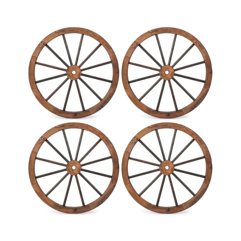 Hivvago Set of 4 Decorative Wooden Wagon Wheels 30 Inch Vintage Wagon Wheel Wall Decor