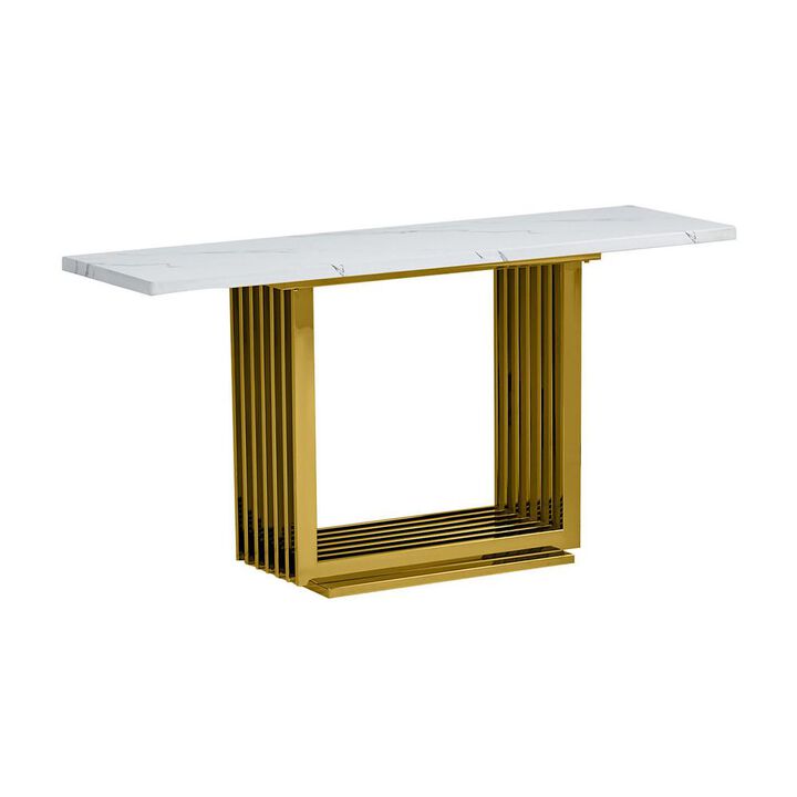 Best Quality Furniture White marble top console table with gold color stainless steel base