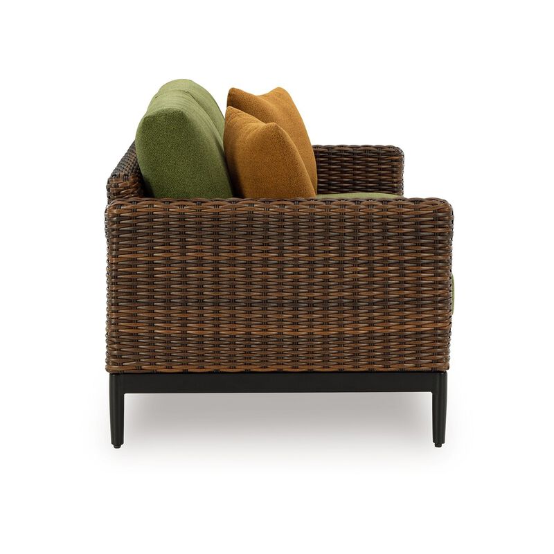 Izon Outdoor Loveseat, 2 Throw Pillows, Green, Brown Woven, 60 Inch