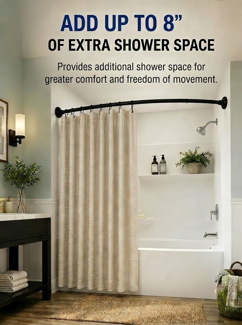 Shower Suite by Utopia Alley &ndash; Rustproof Aluminum Curved Shower Curtain Rod Combo Set with Liner & 12 Hooks, Adjustable 45&ndash;72 Inch Wall Mount Rod image number 2