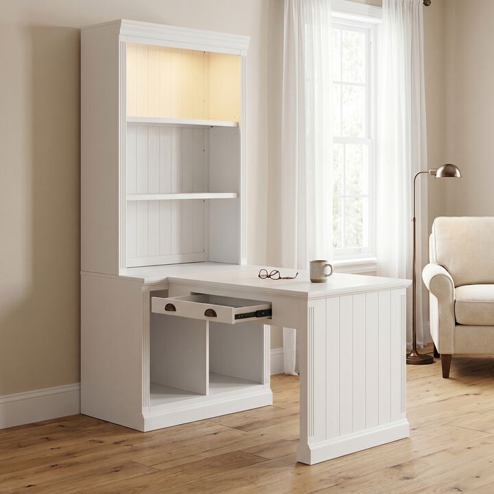 Whisen 83.4" Bookcase with Writing Desk, Modern Bookcase with Storage Shelves, Solid Wood & MDF for Home Office