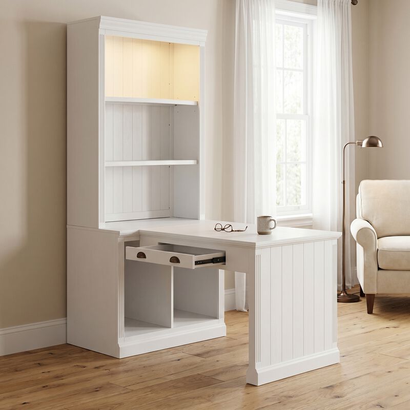 Whisen 83.4" Bookcase with Writing Desk, Modern Bookcase with Storage Shelves, Solid Wood & MDF for Home Office image number 1