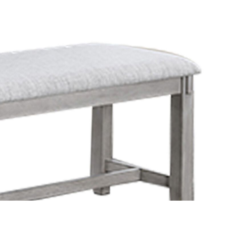 Peter 50 Inch Dining Bench, Fabric Upholstery, Cushioned, Driftwood Gray - Benzara
