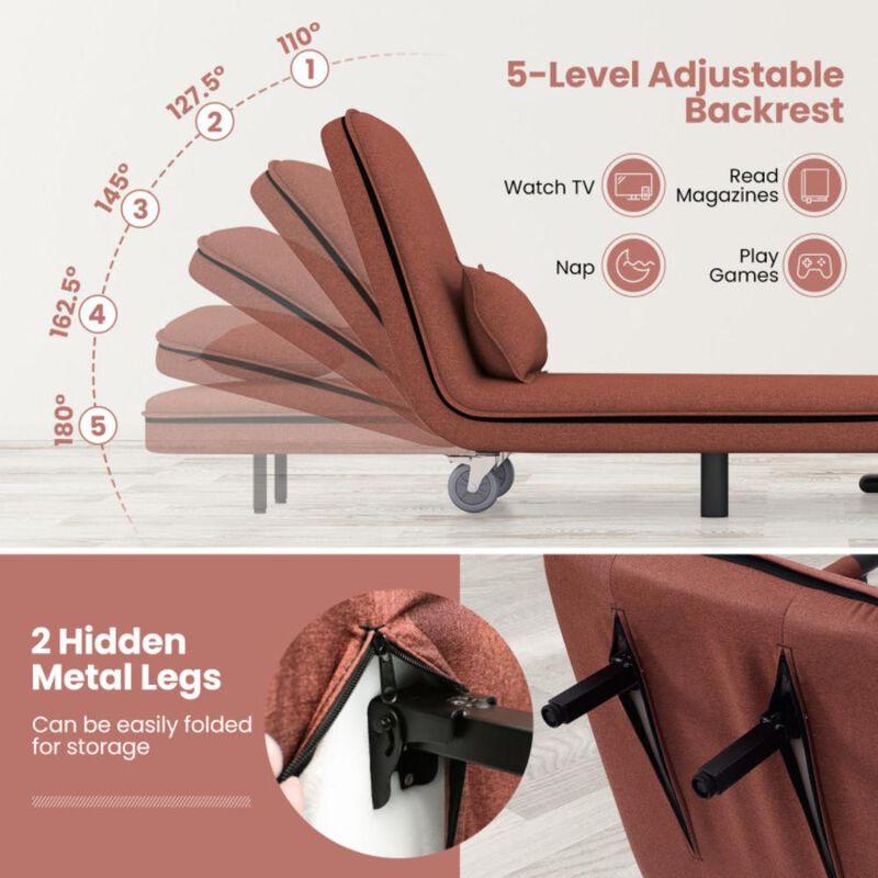 Hivvago 3-in-1 Convertible Sofa Bed with 5-Position Adjustable Backrest and Lumbar Pillow