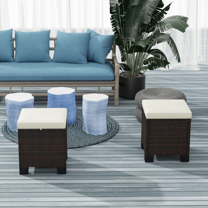 Set Of 2 Outdoor Ottomans With Cusions For Outdoor Seating image number 7