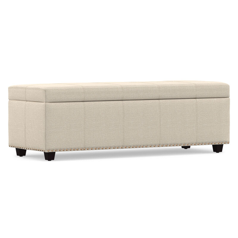 Kingsley 48 inch Wide Transitional Rectangle Large Storage Ottoman in Natural Linen Look Fabric, Assembled image number 6