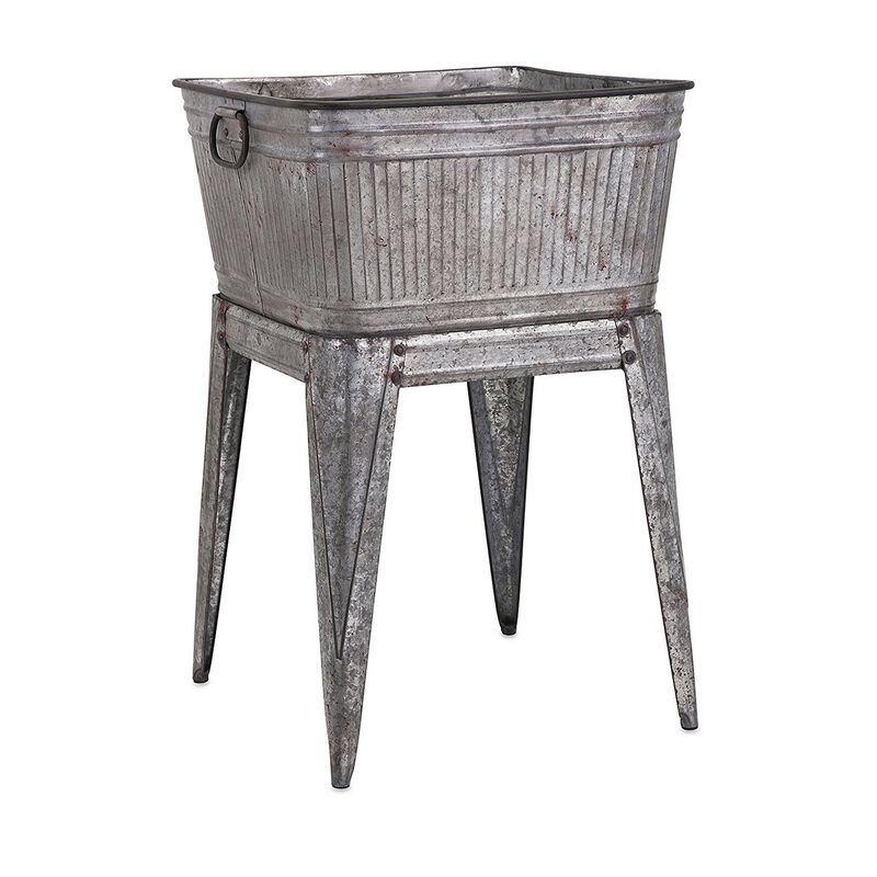 32" Multi-Functional Galvanized Metal Tub on Stand with Angled Legs, Gray