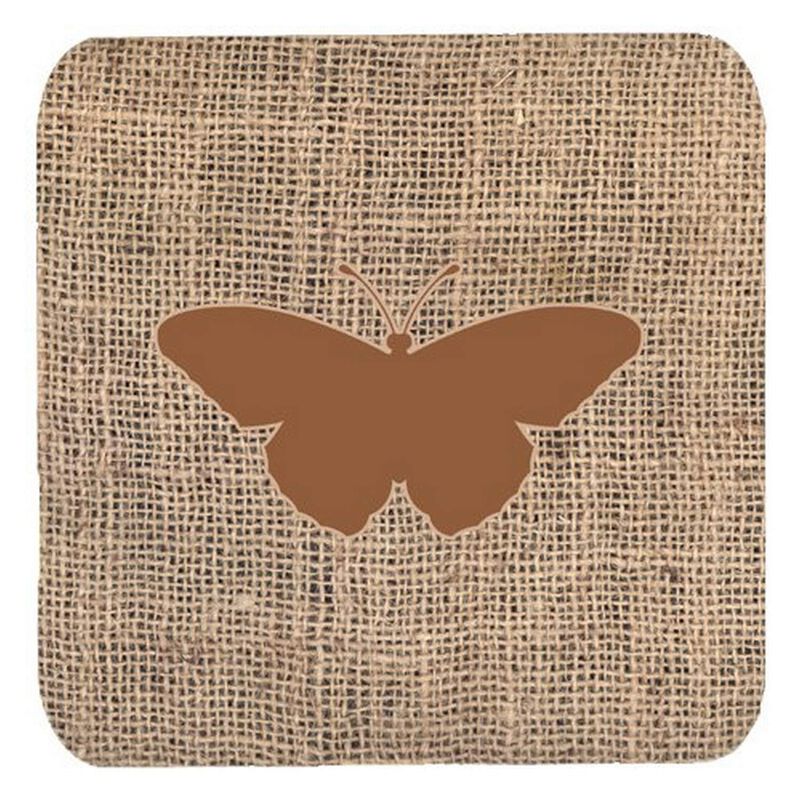 Caroline's Treasures BB1050-BL-BN-FC Butterfly Burlap and Brown Foam Coasters (Set of 4), 3.5 H x 3.5 W, Multicolor
