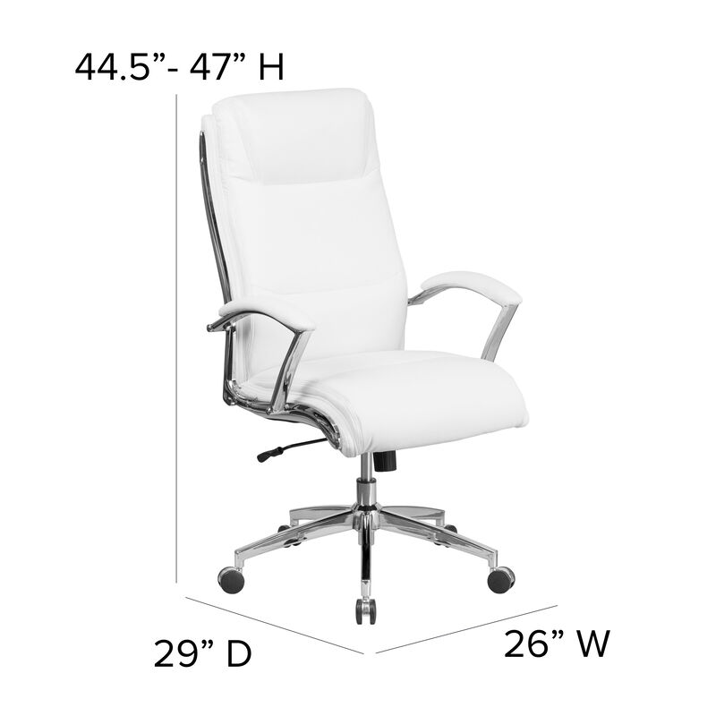 Rebecca High Back Designer White LeatherSoft Smooth Upholstered Executive Swivel Office Chair with Chrome Base and Arms image number 3