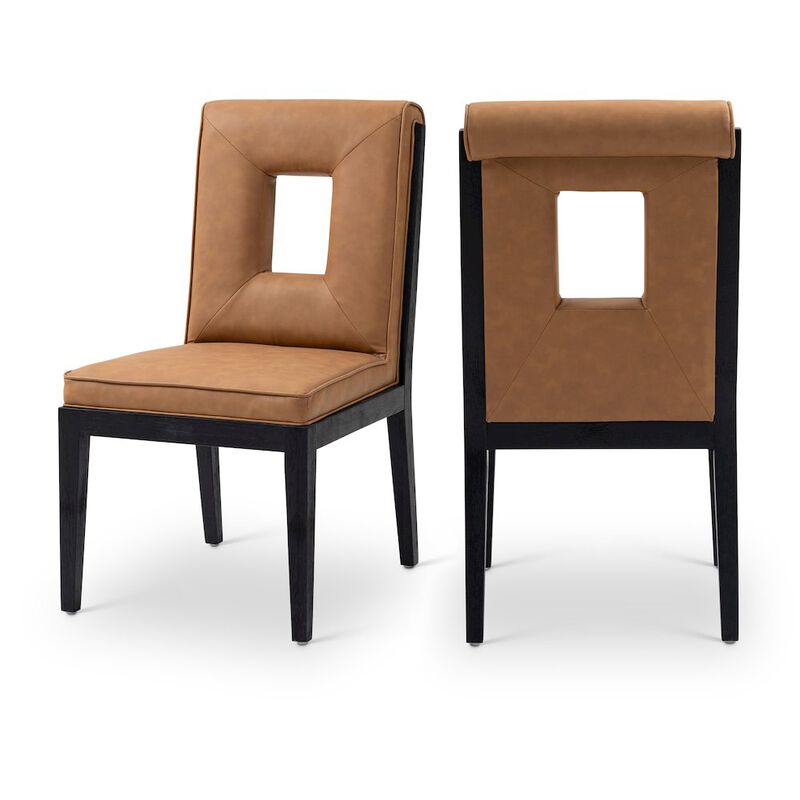 Meridian Furniture Gwendolyn Cognac Vegan Leather Dining Side Chair, Set of 2