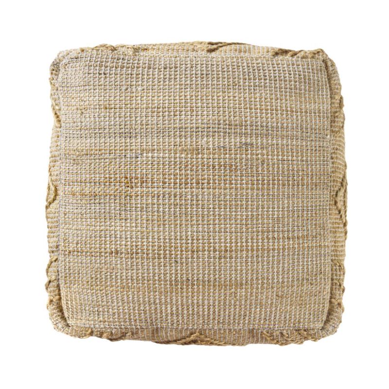 Hivvago 18 Inch Natural Jute Blend Cube Geometric Pouf Ottoman