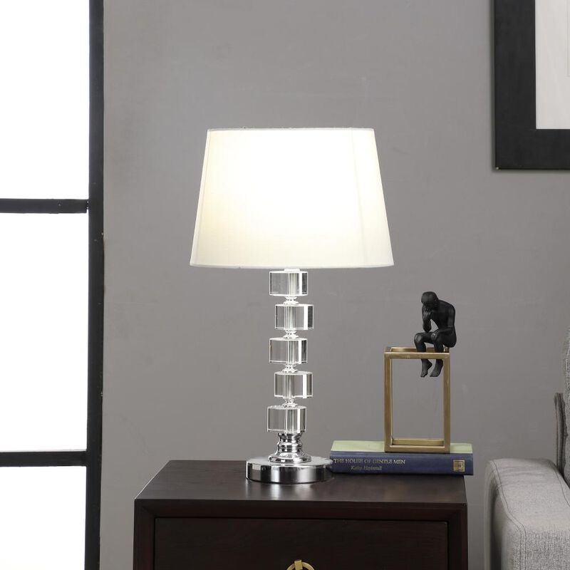 Hivvago 20" Silver Crystal Stacked Geo Cubes Table Lamp With White Classic Empire Shade