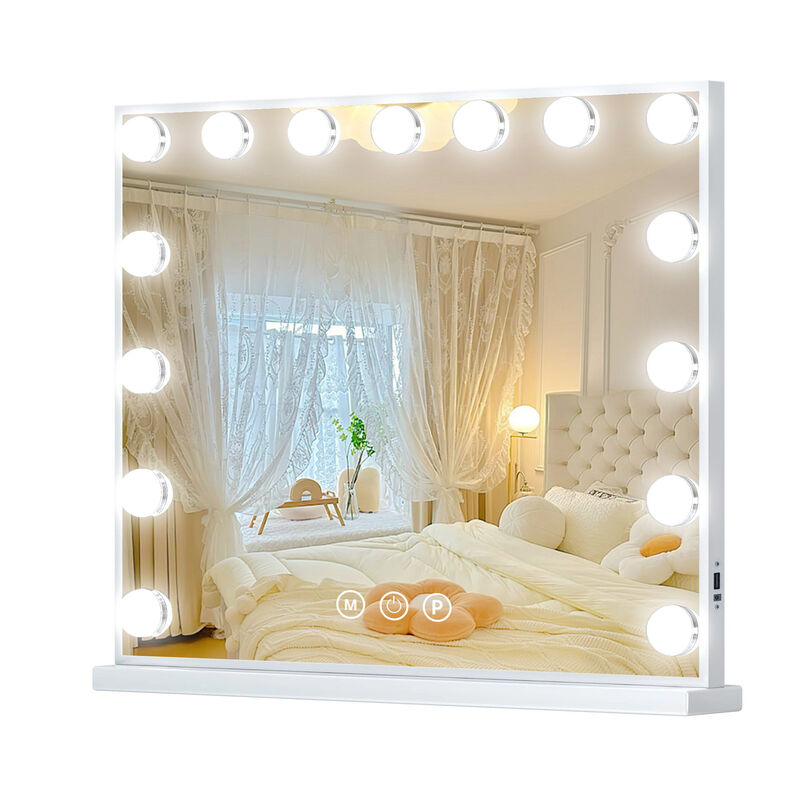 23''x19''  Hollywood Makeup Vanity Mirror 15 LED Bulbs USB Port White