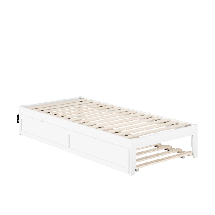 Colorado Twin Extra Long Bed with USB Turbo Charger and Twin Extra Long Trundle in White