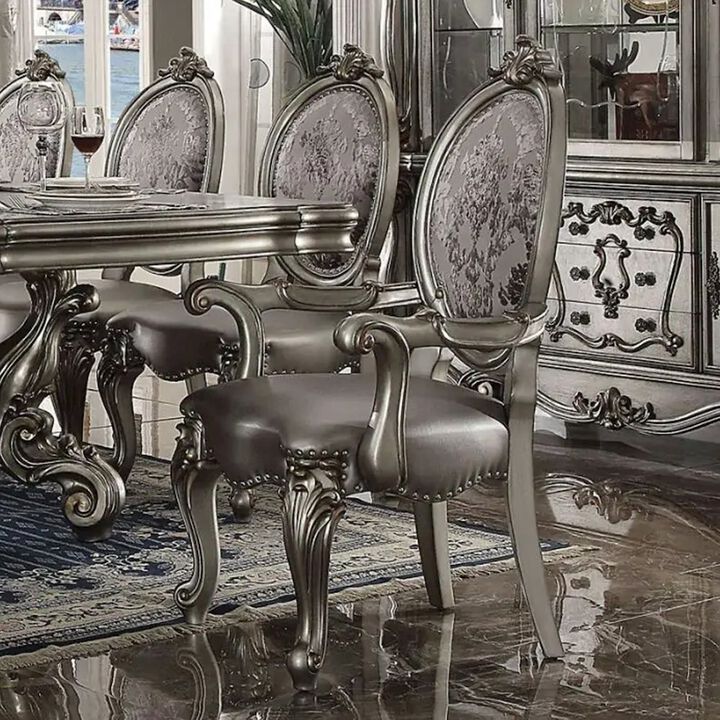 Simple Relax Set of 2 Arm Chairs with Nailhead Trim in Silver and Antique Platinum