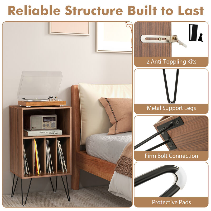 Record Player Stand with Charging Station for Living Room or Bedroom Storage and Decor