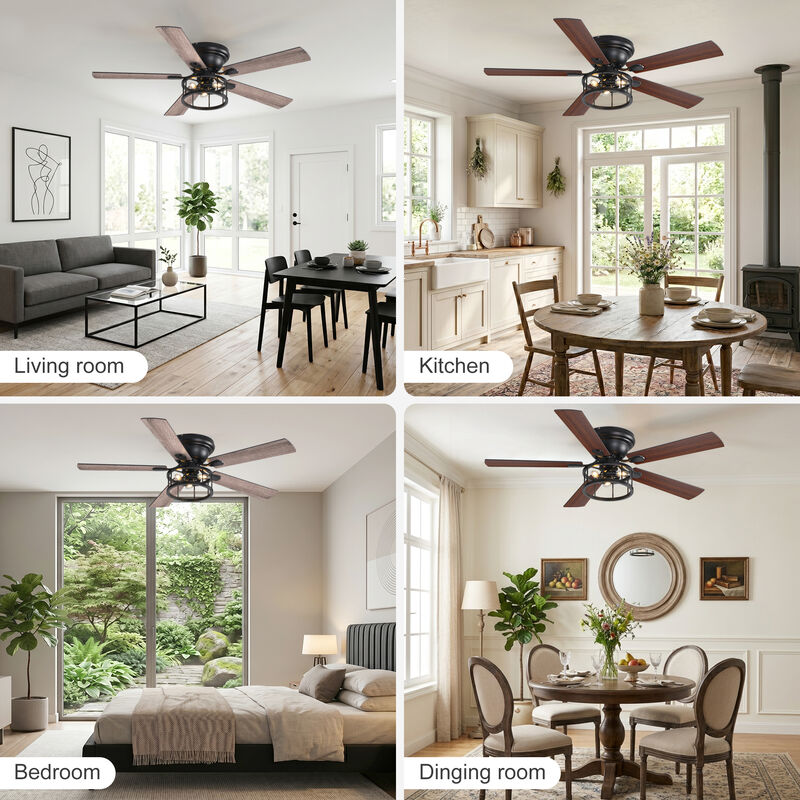 Breezary 52 in Ceiling Fan with Light, Walnut Plywood Blades, Quiet Reversible DC Motor, Remote Control, 6 Speeds image number 6