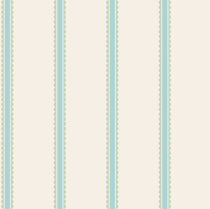 Bobbin Stripe Aqua Scalloped Wallpaper