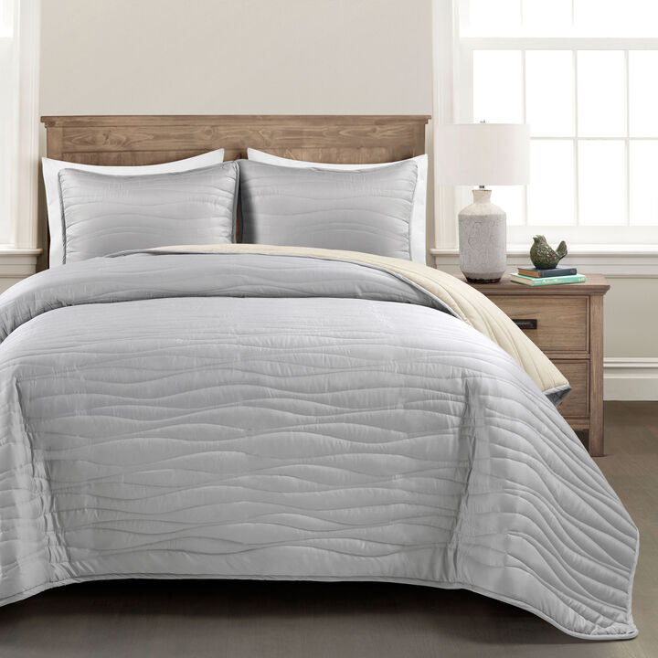 Soft Wave Silver-Infused Antimicrobial Reversible Quilt 3Pc Set