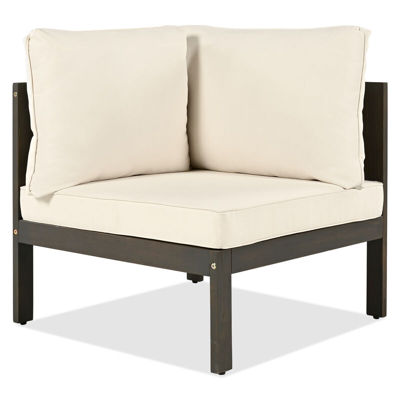 Whisen 4-Piece Acacia Wood Outdoor L-Shaped Sofa Set with Woven Mesh Armrests and Coffee Table