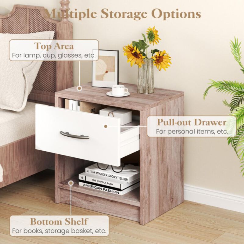 Hivvago Bedside Table Nightstand with Drawer and Open Storage Shelf