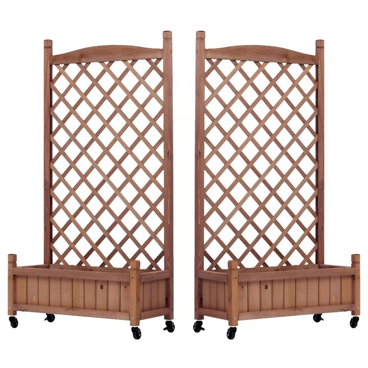 2 Pack Raised Garden Bed with Trellis, Outdoor Wooden Planter Box & Plant Stand with Climbing Racks