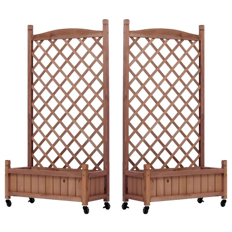 2 Pack Raised Garden Bed with Trellis, Outdoor Wooden Planter Box & Plant Stand with Climbing Racks image number 0