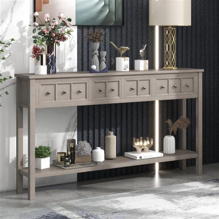 Long Console Table with Two Drawers and Bottom Shelf Entryway or Sofa Table for Storage and Display