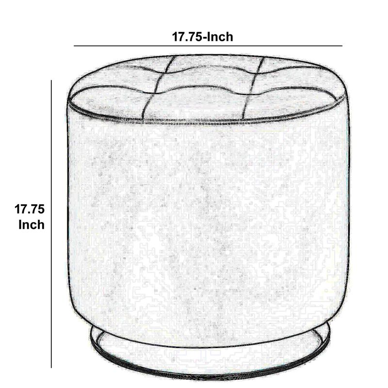 Round Leatherette Swivel Ottoman with Tufted Seat, Gray and Black-Benzara