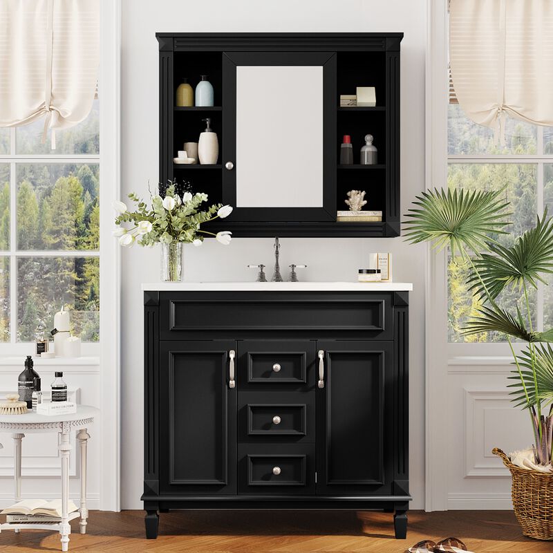 Merax Bathroom Vanity with Top Sink, Royal Blue Mirror Cabinet