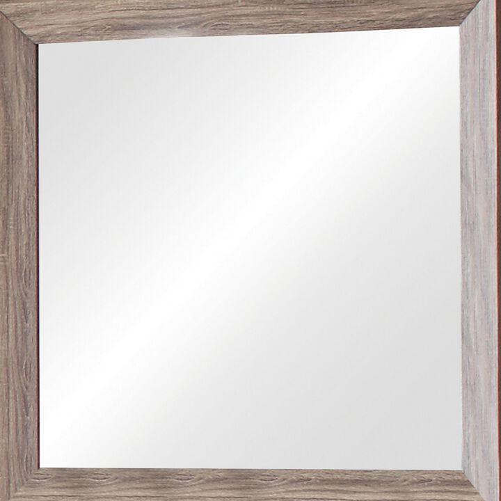 Mirror with Rectangle Wooden Frame and Washed Look, Brown-Benzara