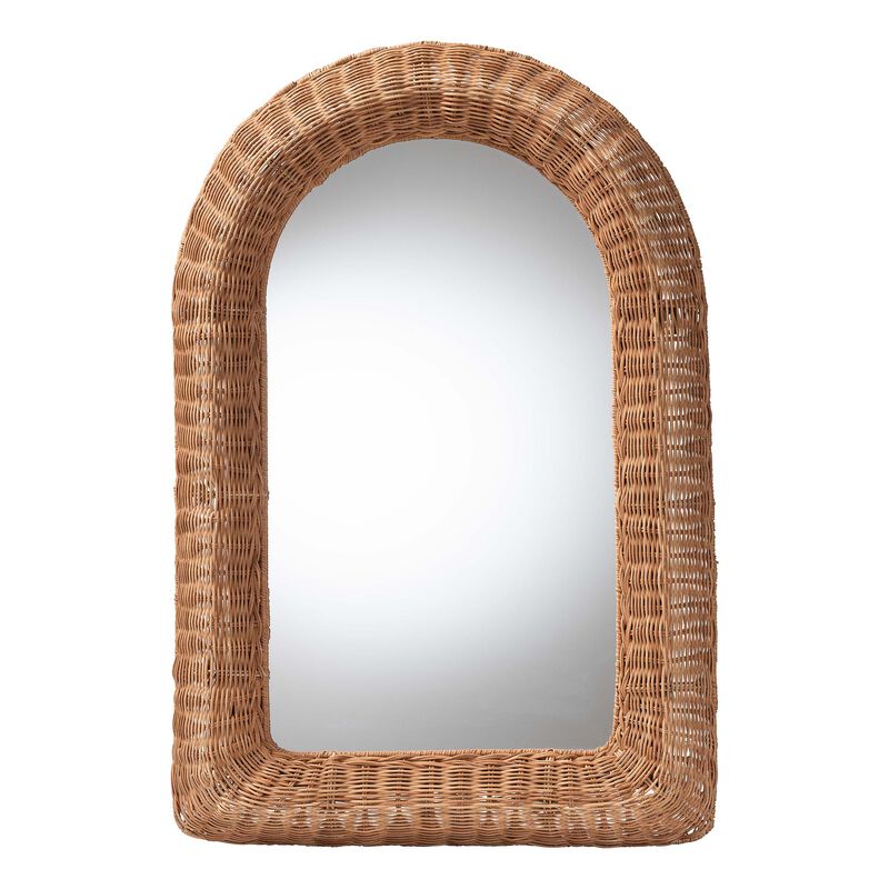 bali & pari Brisia Arched Rattan Wall Mirror - Handwoven Wicker Framed Mirror for Entryway, Living Room, or Bedroom, Natural image number 0
