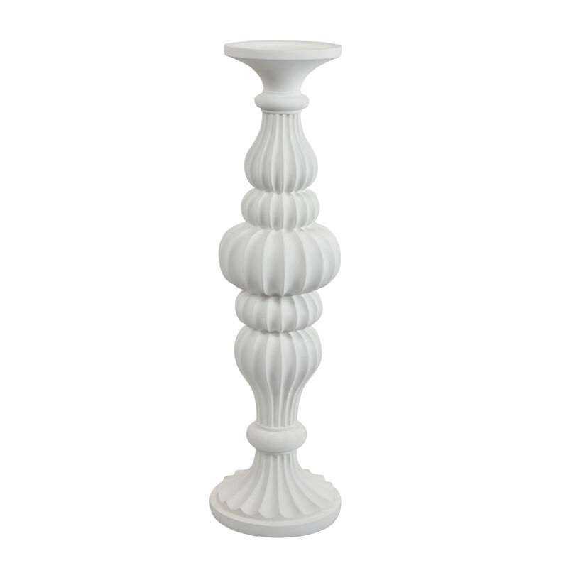 Tabletop D&eacute;cor Candle Holder, Fluted Turned Baluster, White Resin, 18 Inch image number 2