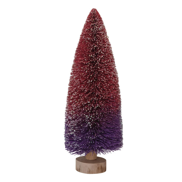 Bottle Brush Tree with Wood Base and Glitter, Purple and Burgundy Ombre