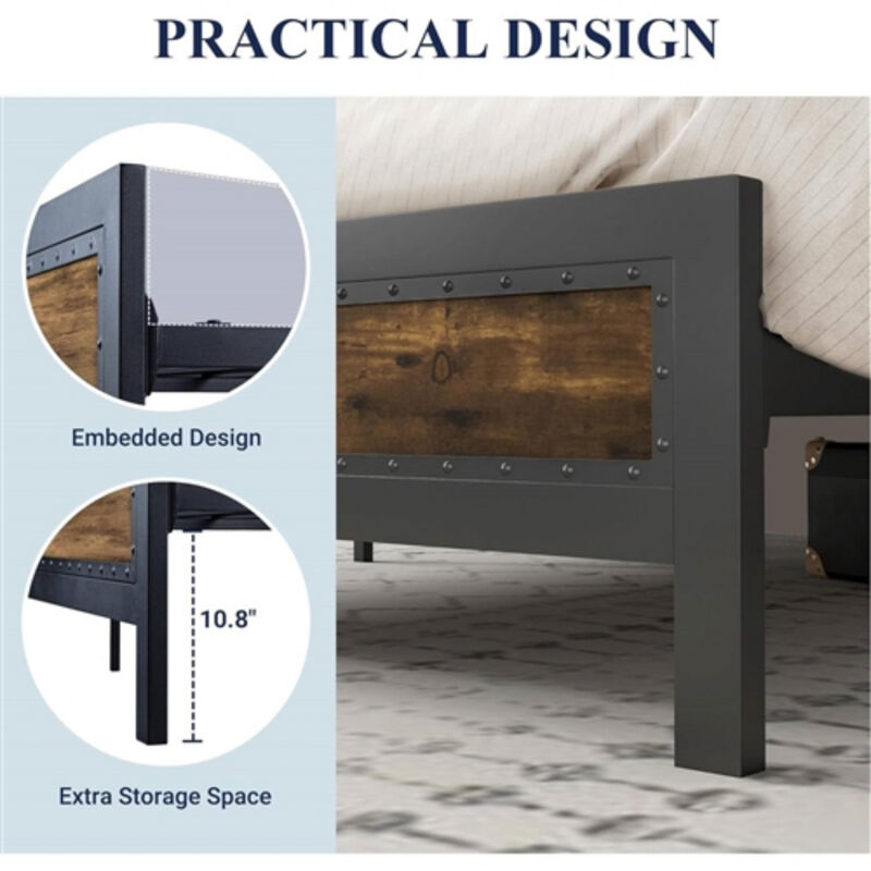 Industrial Rivet Platform Bed Frame with Headboard